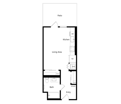 Floor plan for studio, 1 bath, 480 sqft